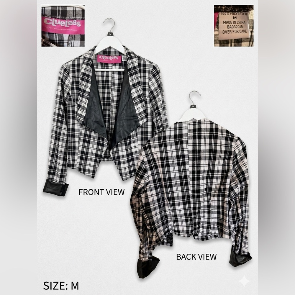 Chic Plaid Women's Jacket - Black and White